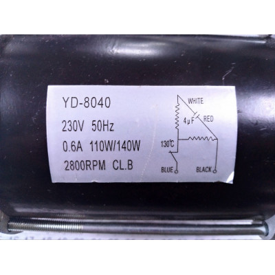 Двигатель YD-8040 230V 50Hz 0.6A 110W/140W 2800RPM для дизельой пушки прямого нагрева.
