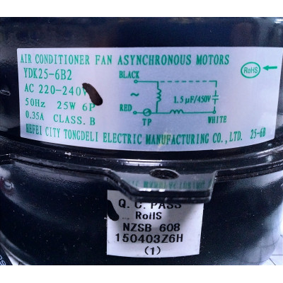 Электродвигатель YDK25-6B2 (п.ч.) для 09-18 модели 25W,вал L78мм,Ø вала 8мм.внеш блока сплит Электродвигатель YDK25-6B2 (п.ч.) для 09-18 модели 25W,вал L78мм,Ø вала 8мм.внеш блока сплит
