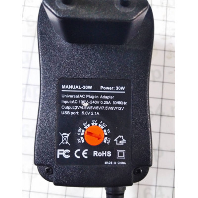 Универсальный Блок питания AC EC Plug 3В, 4,5В, 5В, 6В, 7,5В, 9В, 12В  2,5А